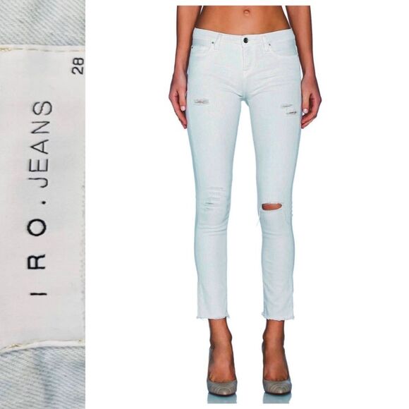 IRO JAROD Y2K Low Rise Distressed Ripped Skinny Crop Ankle Light Wash Jeans 28 - Picture 12 of 16